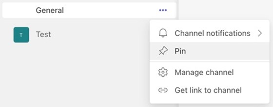 Pinning your favorite channel in Microsoft teams